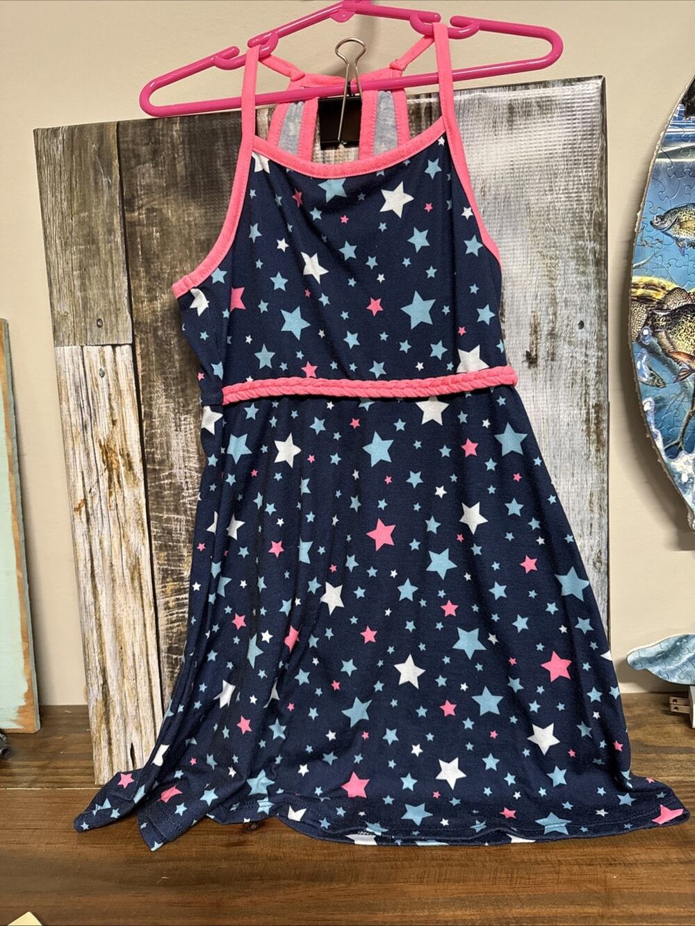 Pink And Violet Brand Spaghetti Strap Blue Toddler Dress With Stars Size 4/5